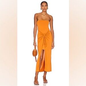 L Space Revolve NWT Lia Tie Waist Orange Tube Top Long Strapless Dress XS